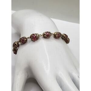 Vintage Pink Gold Filigree Bead Bracelet 7.25 Inch Gold Tone